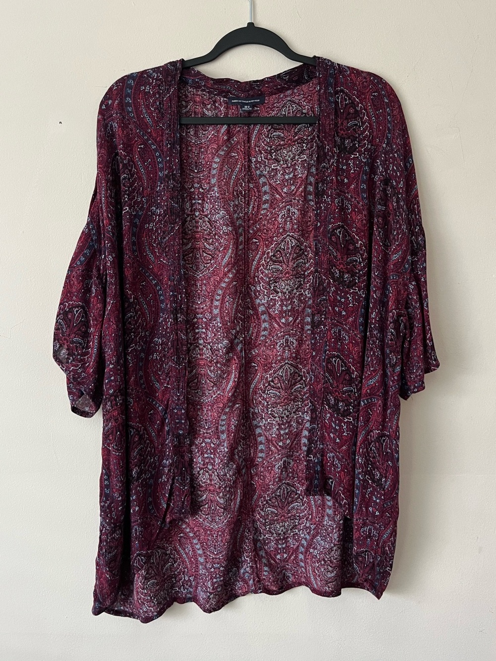 American Eagle Outfitters Burgundy Paisley Open-Front Kimono